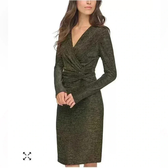 Calvin Klein Metallic Faux-Wrap Sheath  Dress sz 12 - Picture 8 of 10
